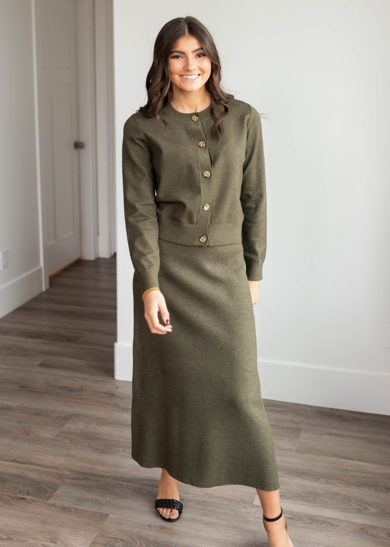 Clarissa Dark Olive Knit Skirt