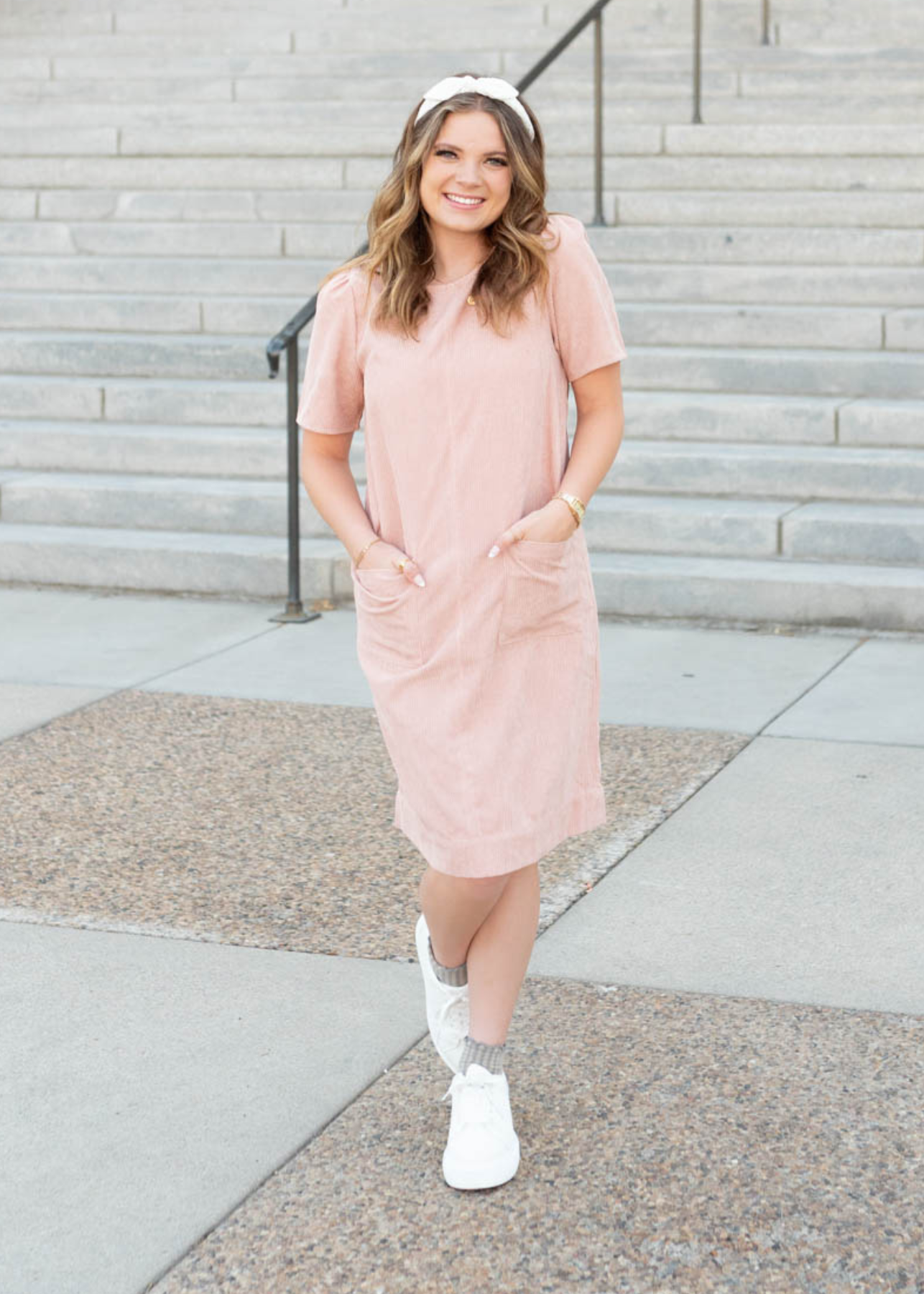 Short sleeve blush corduroy dress