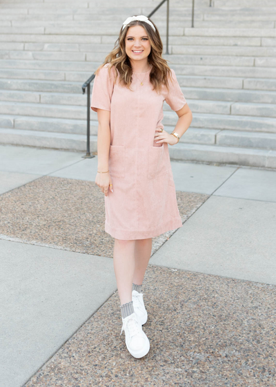 Blush corduroy dress