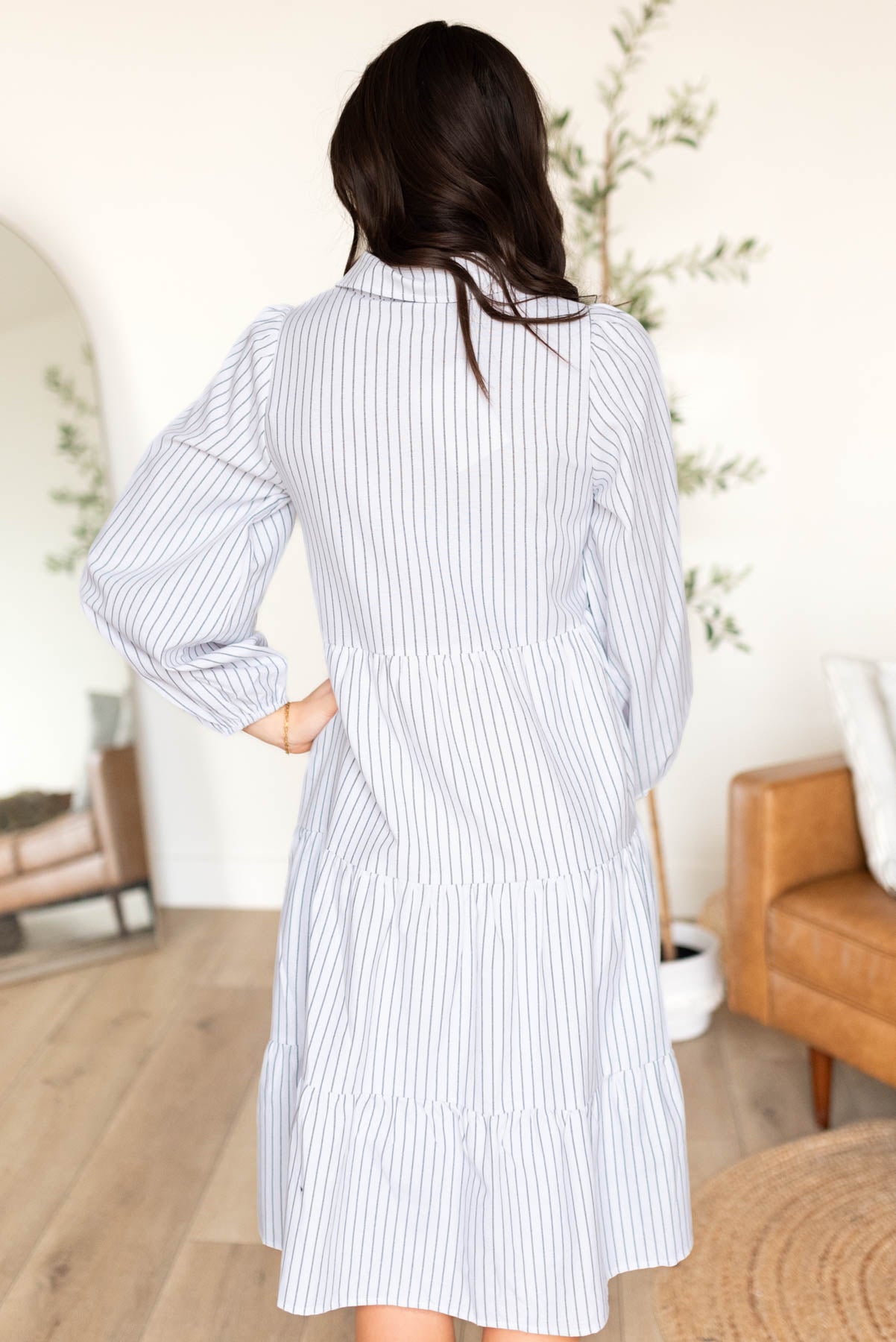 Back view of the white stripe dress