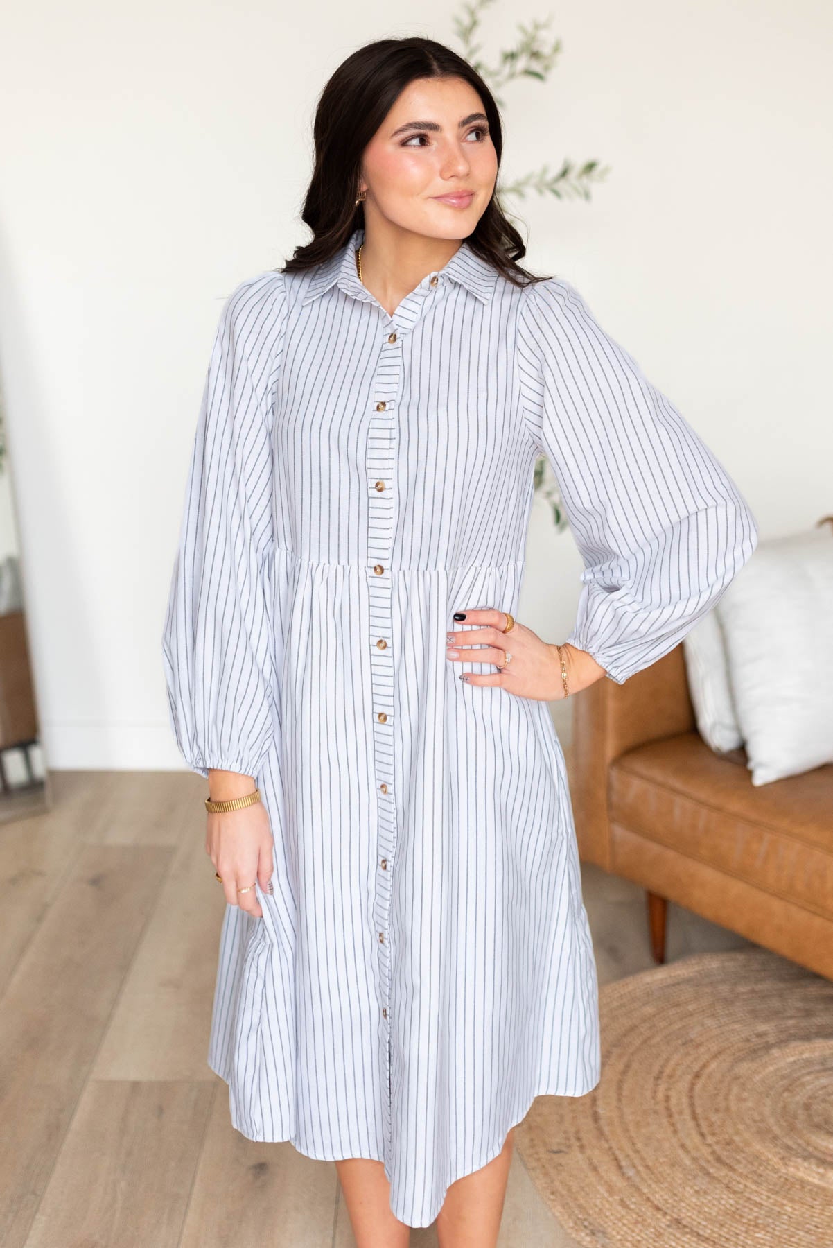 Button up white stripe dress