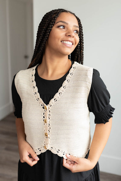 Mia Oatmeal Crochet Vest