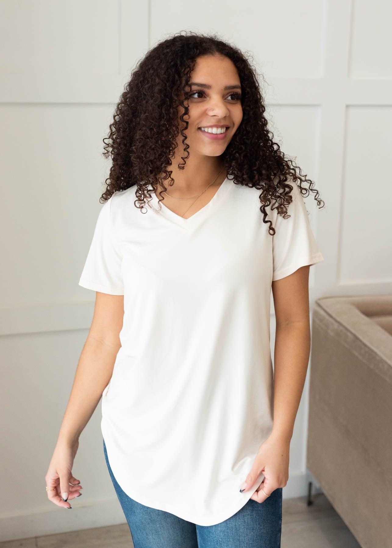 The Classic Cream V-Neck Top