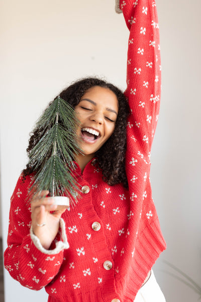 Long sleeve red collared sweater top