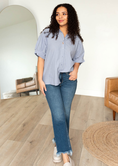 light blue stripe top