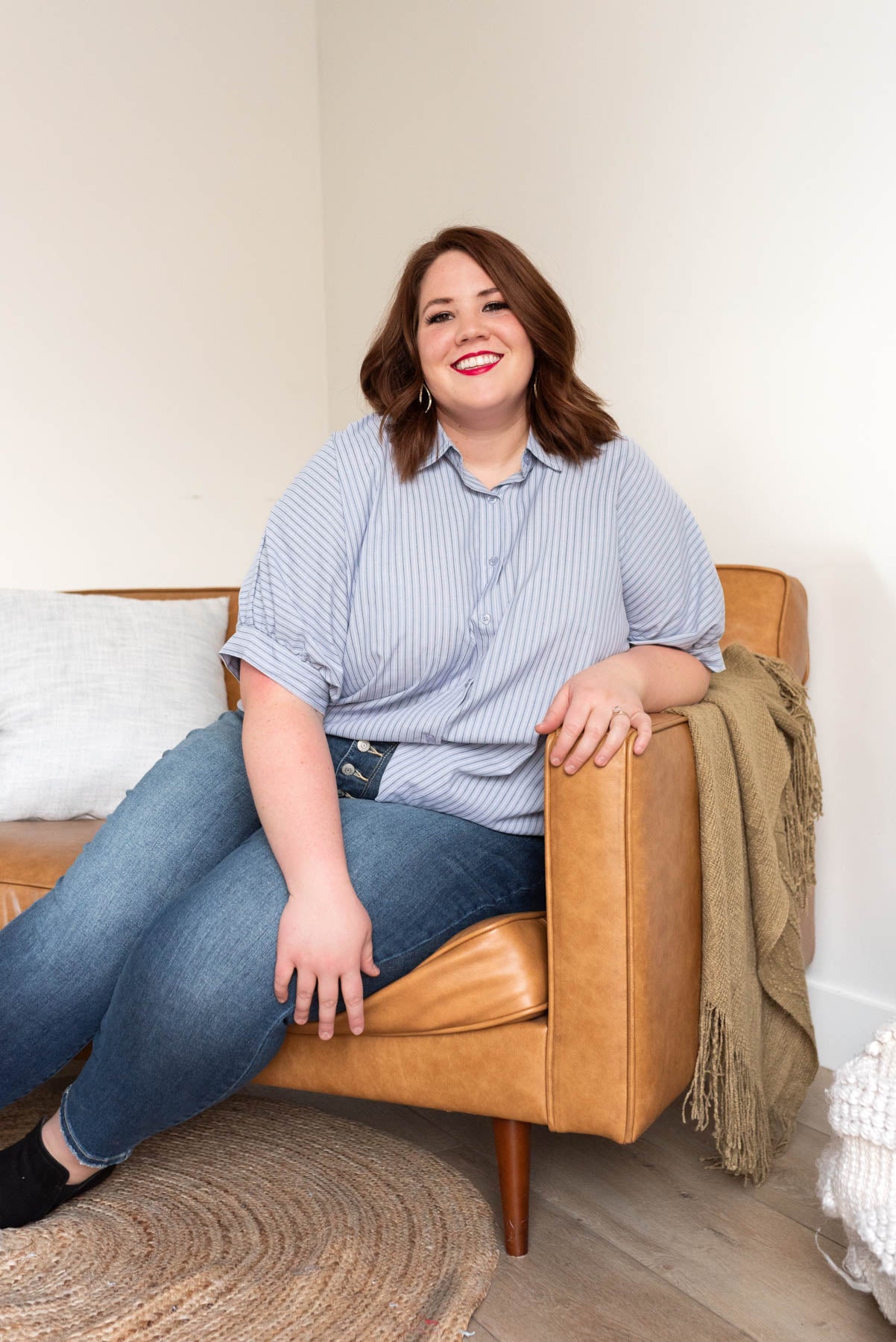 Button up plus size light blue stripe top