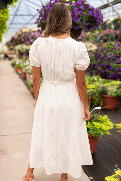 back view of the off white button up dress