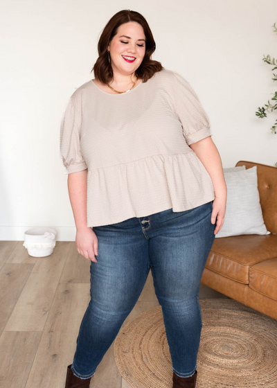 Beige tiered top in plus size