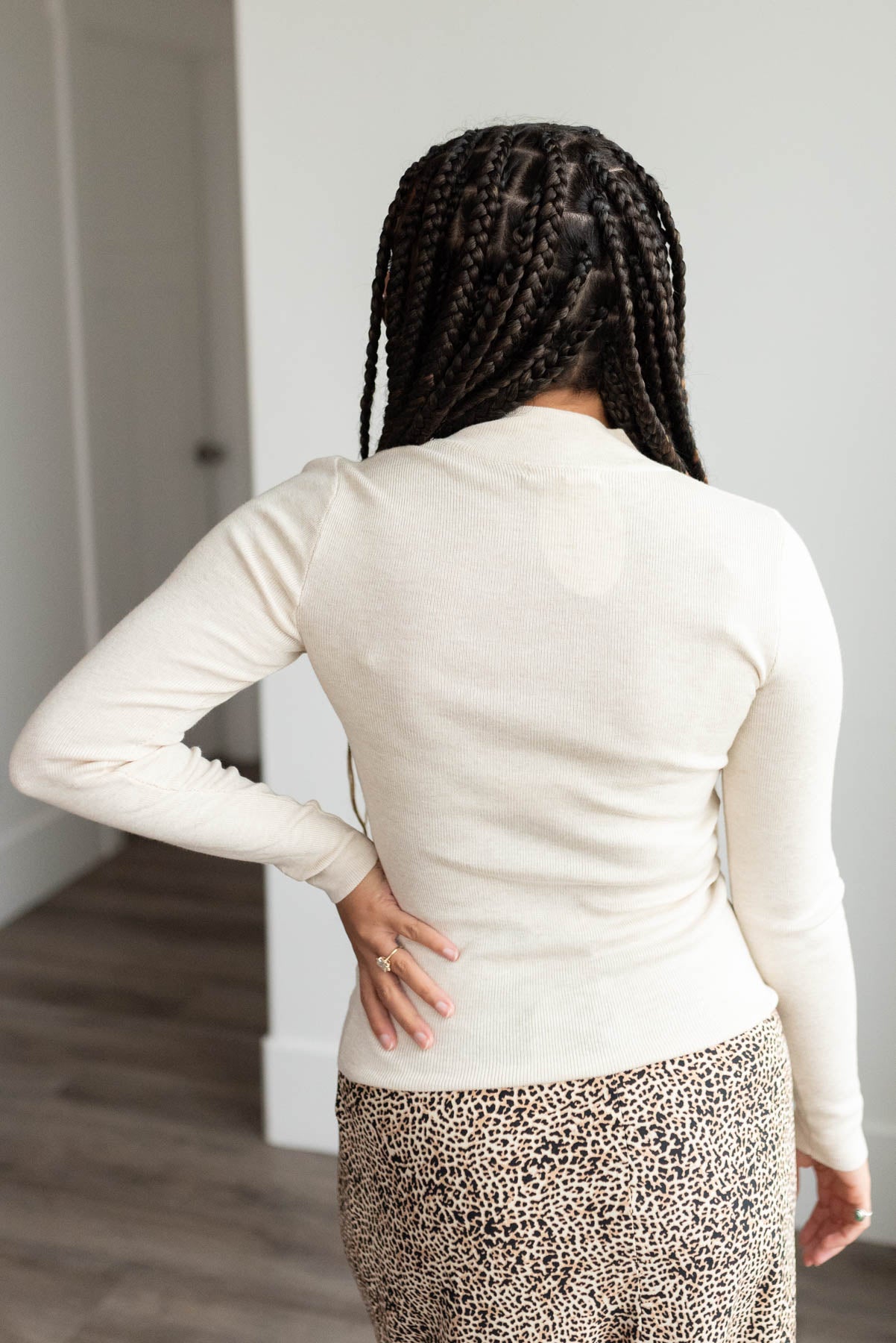 Back view of the oatmeal ribbed top