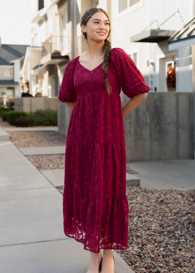 Red floral pattern dress