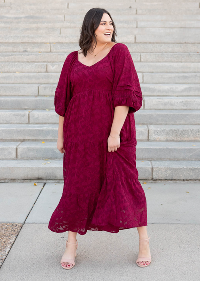 Red floral pattern dress with short sleeves