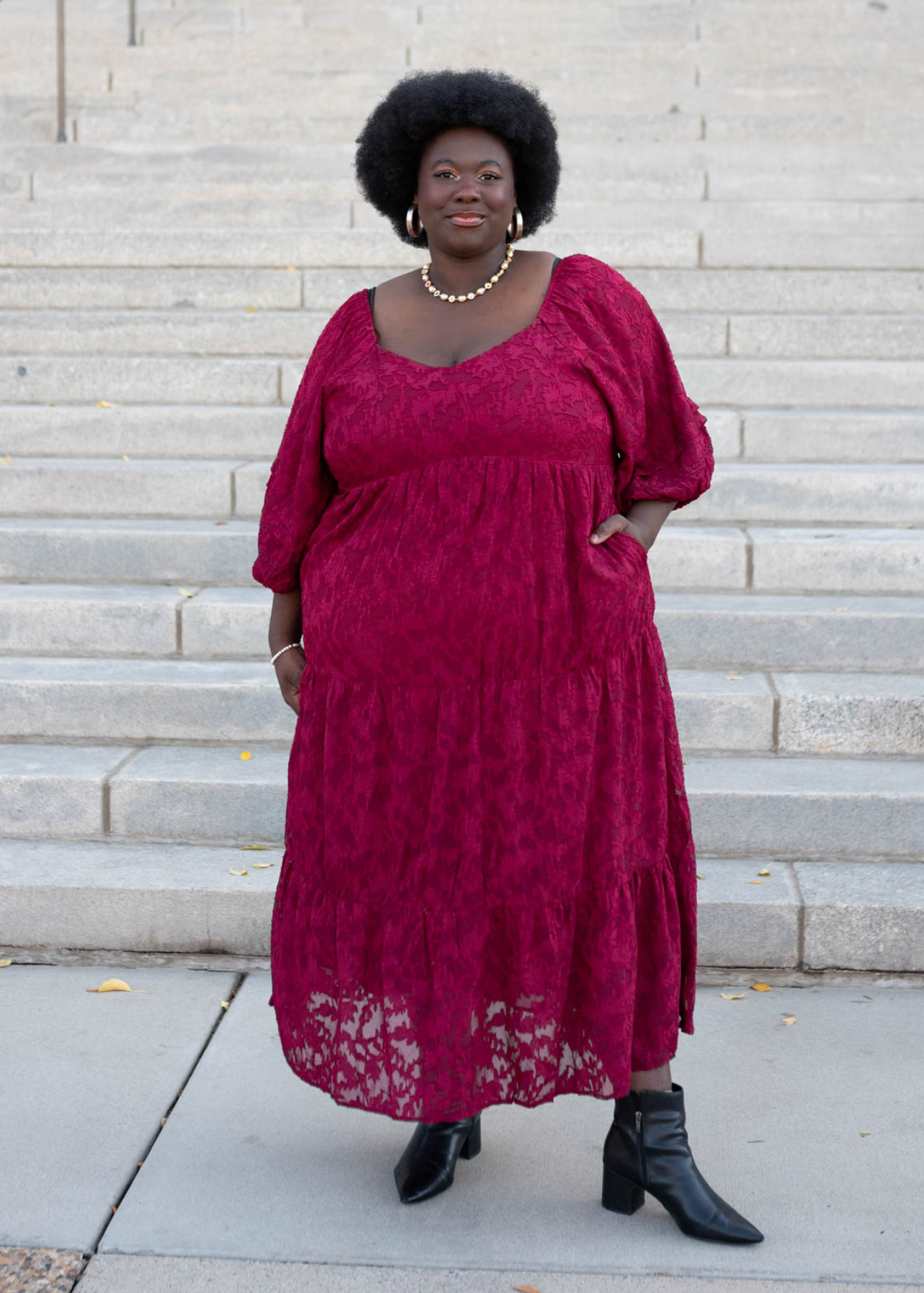 Plus size red floral pattern dress