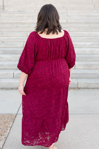 Back view of the red floral pattern dress