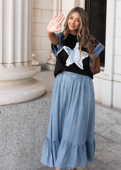 Debbie Black Denim Star Top