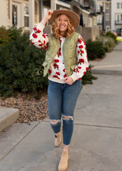 Zip up olive quilted vest