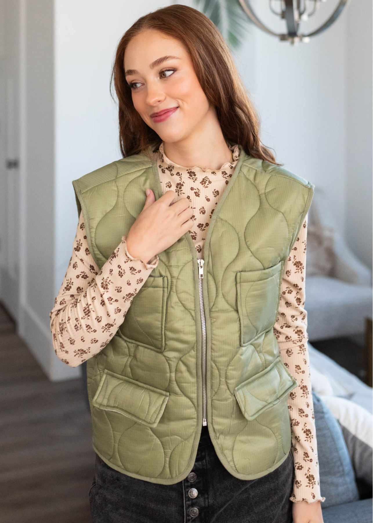 Olive quilted vest