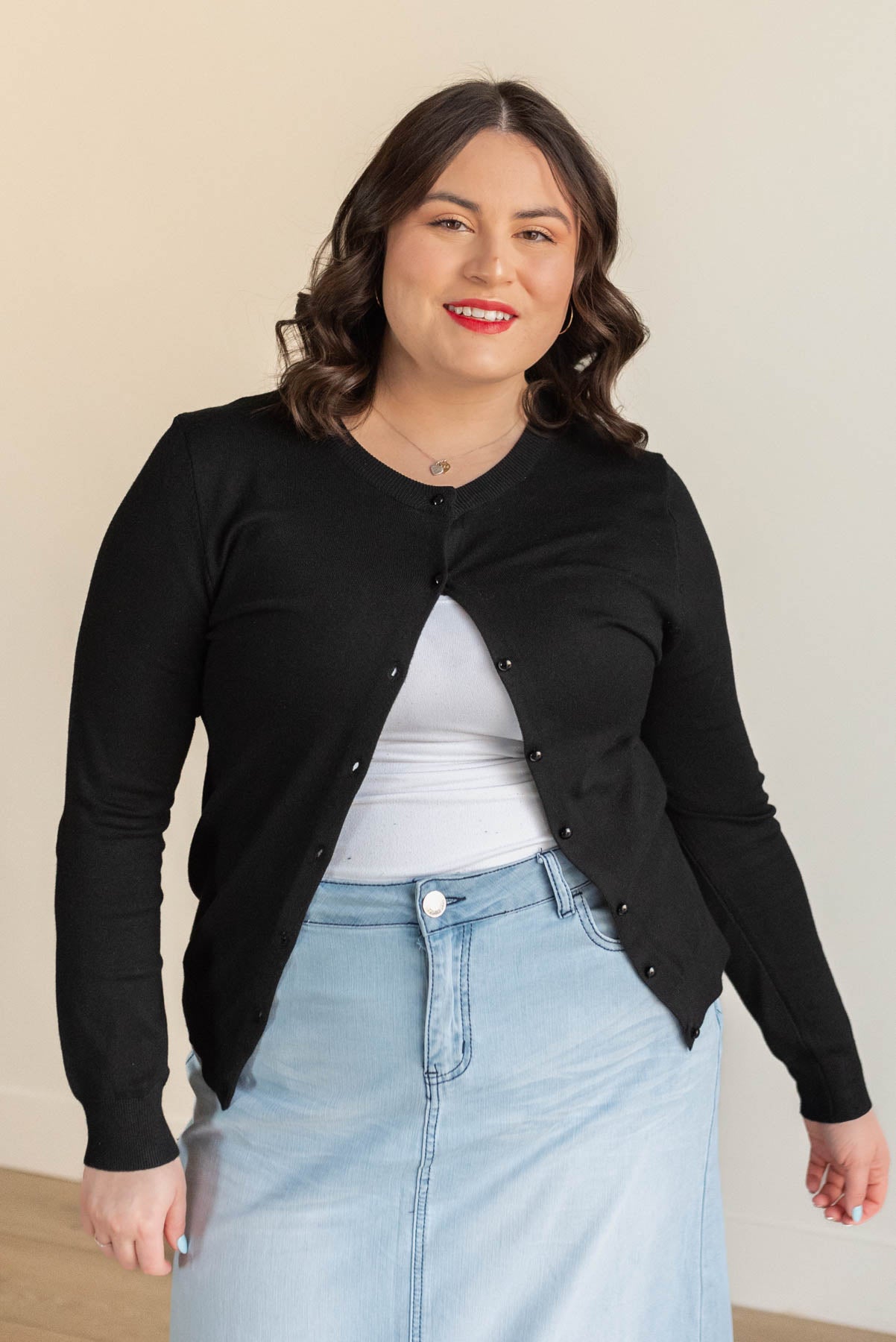 Long sleeve plus size black button down cardigan