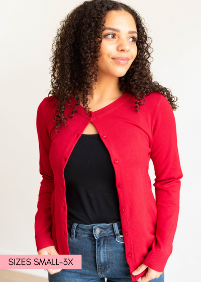 Red button down cardigan with longs sleeves