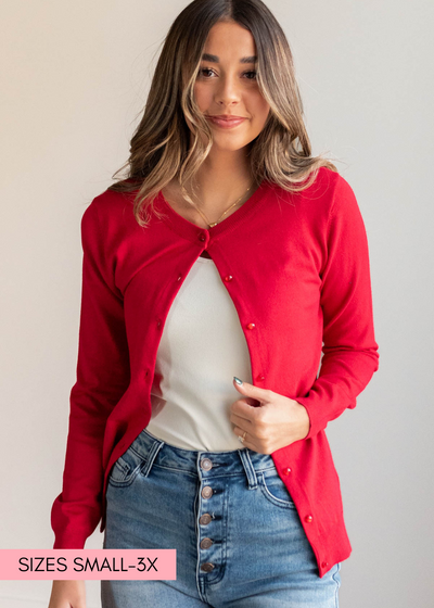 Small red button down cardigan