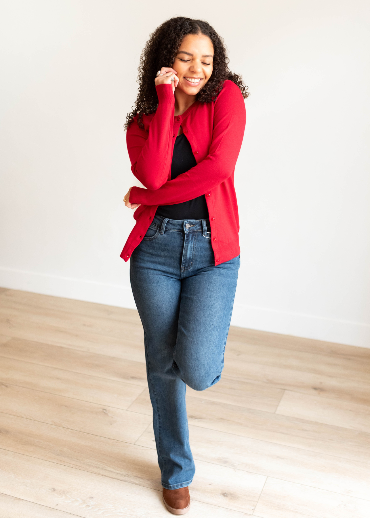 Long sleeve red button down cardigan