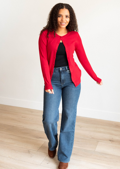 Red button down cardigan