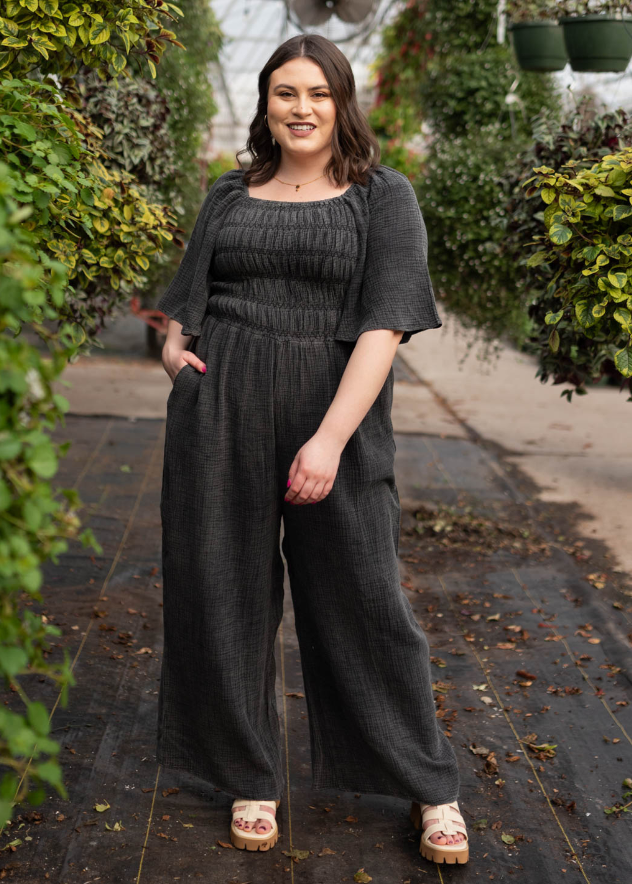 Delia Charcoal Wide Leg Jumpsuit