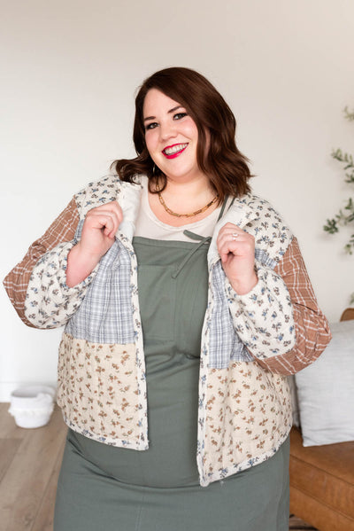 Ivory pattern block jacket in plus size