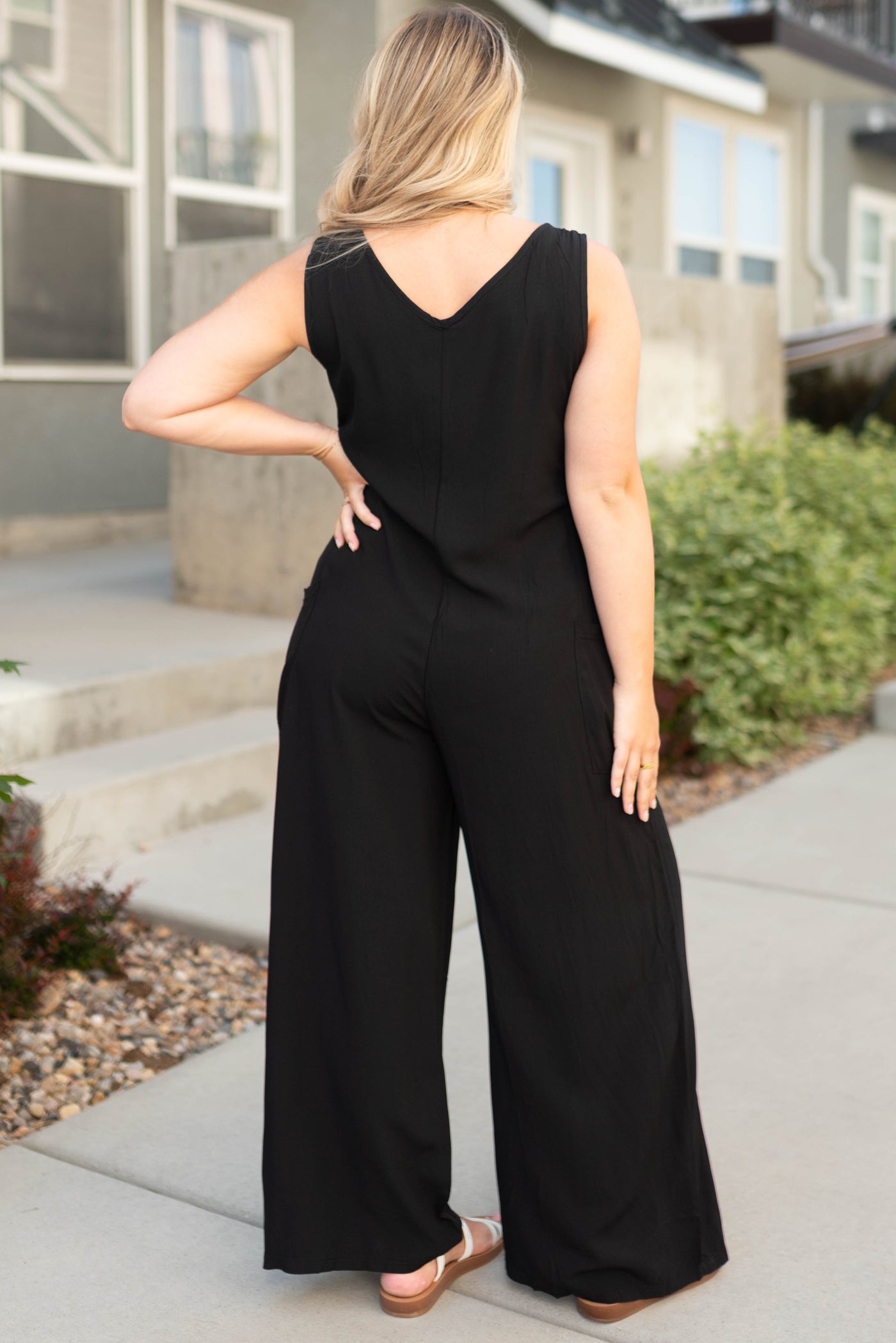 Back view of a black jumpsuit