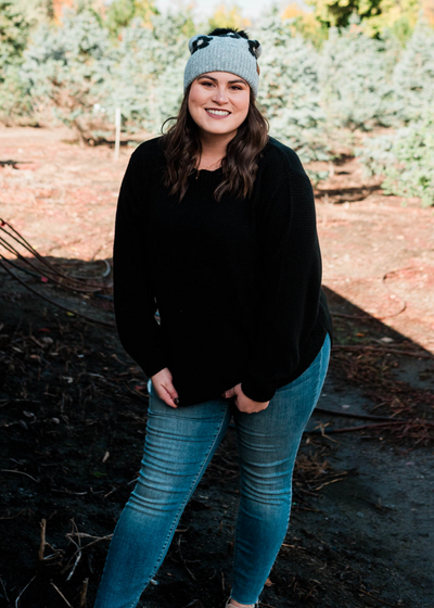 Plus size long sleeve black sweater