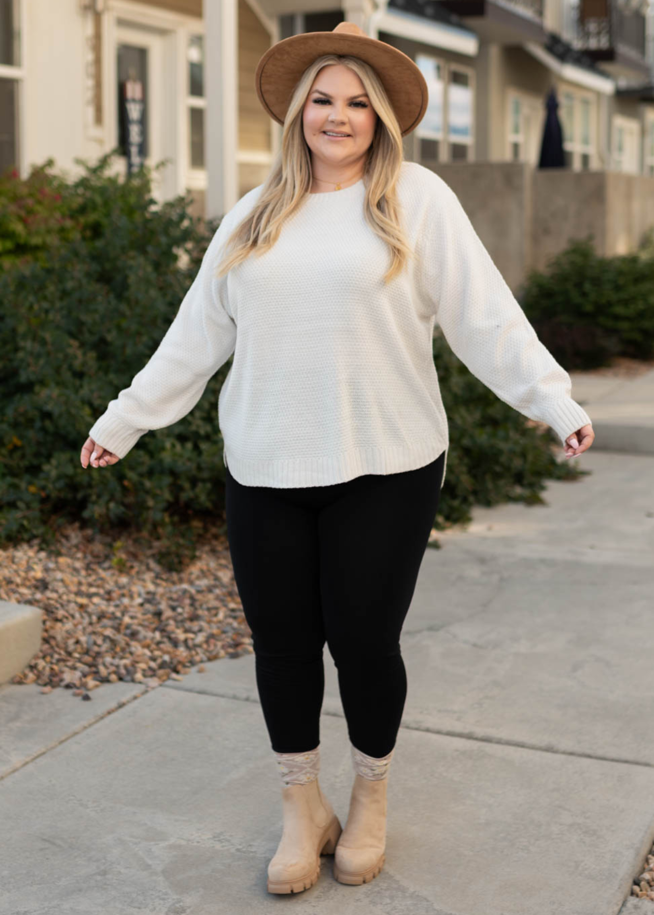 Long sleeve plus size bone sweater