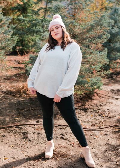 Long sleeve plus size bone sweater