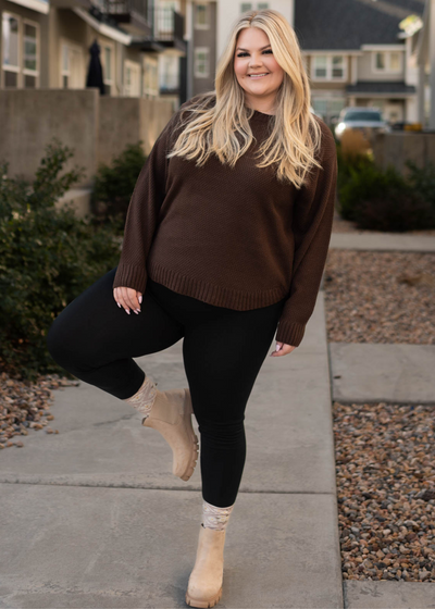 Long sleeve plus size coffee sweater