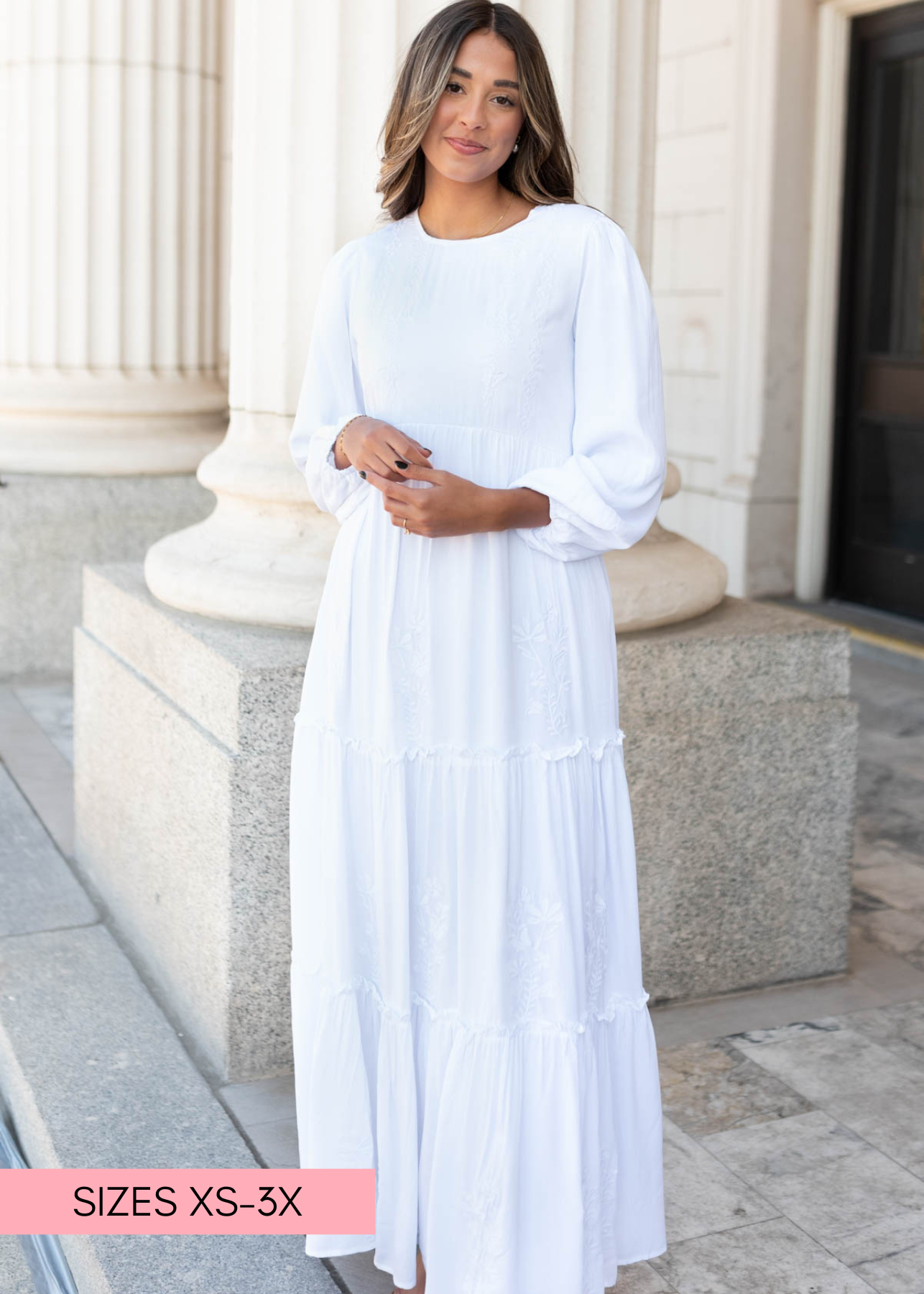 White embroidered dress with long sleeves