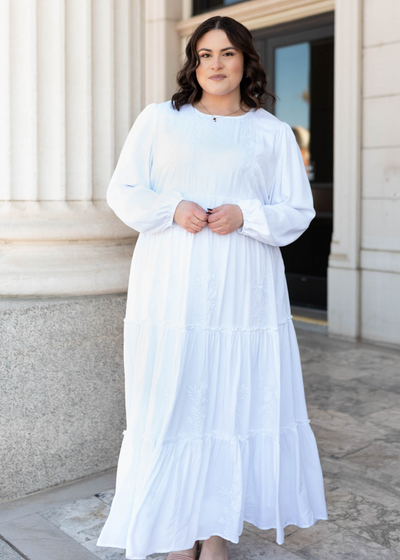 Plus size white embroidered dress