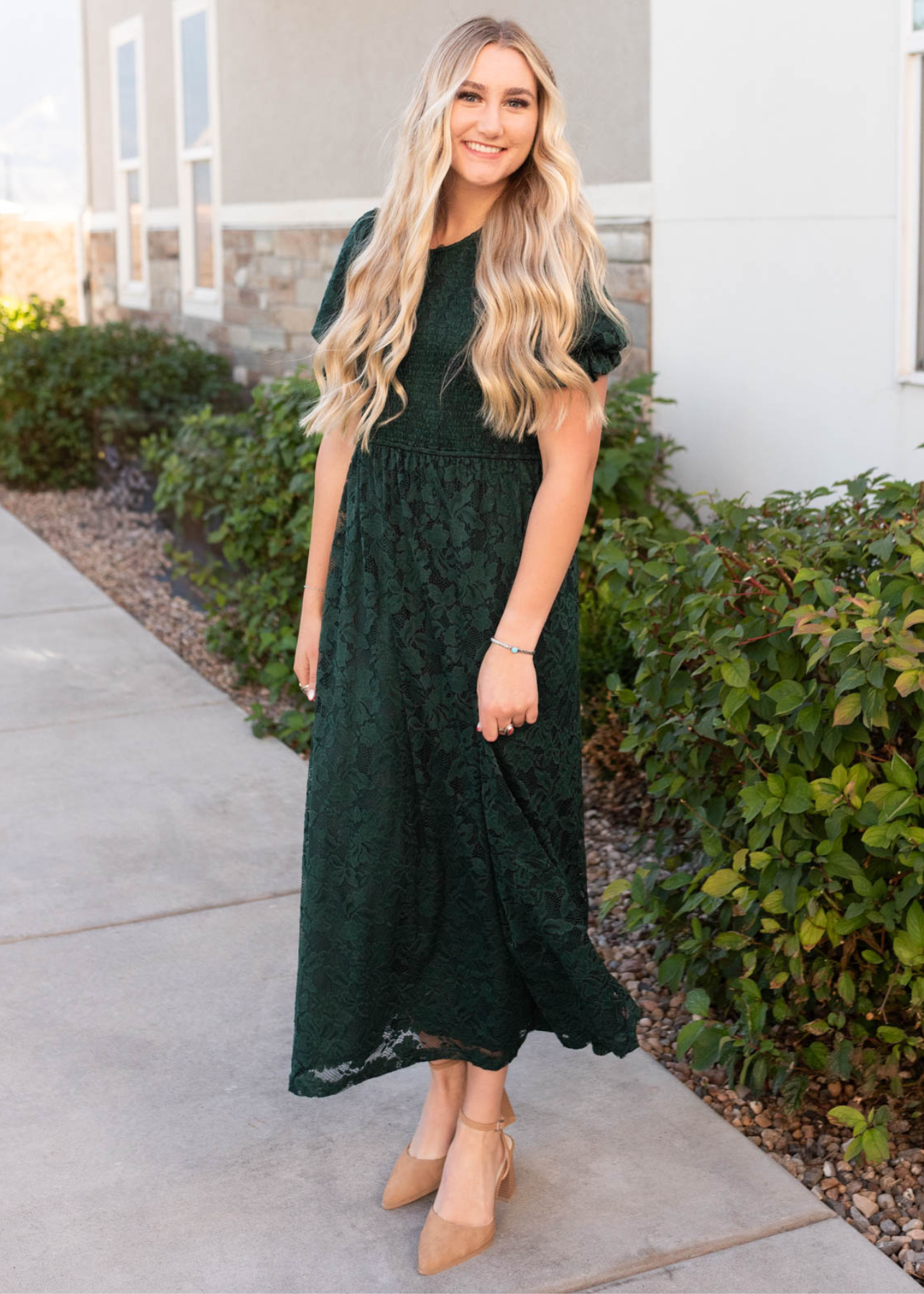 Emerald green lace dress