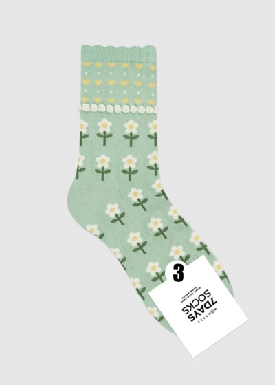 Green Heart Flower Socks