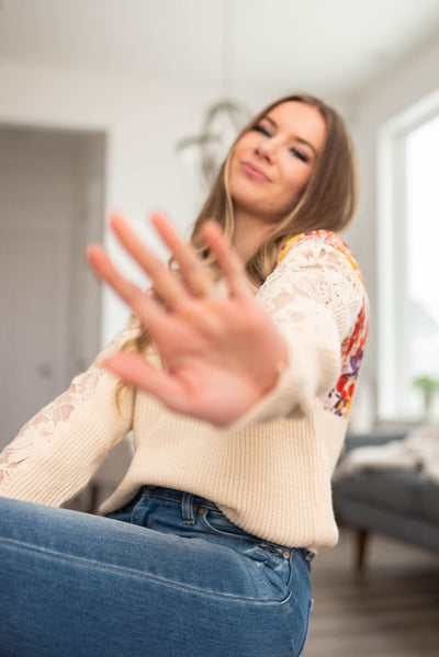 Long sleeve ivory floral sweater