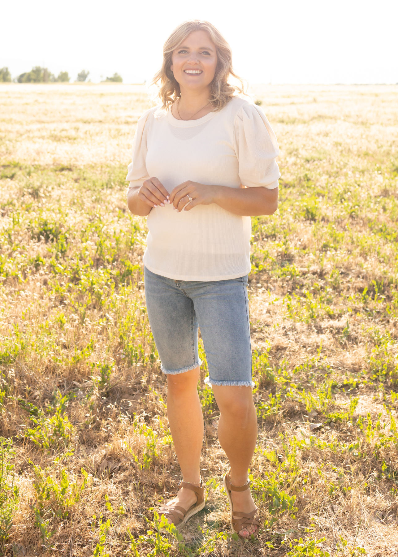 Cream short sleeve top