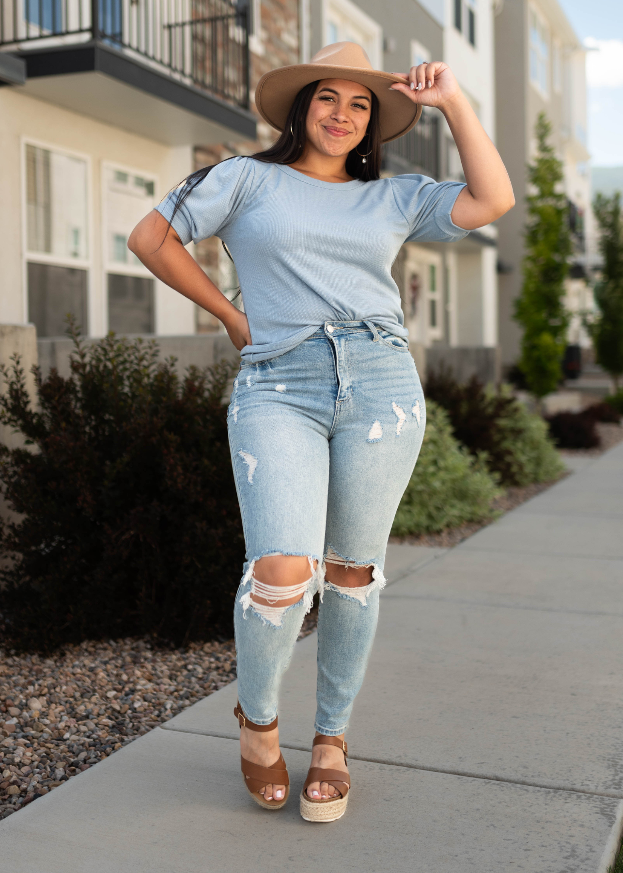 Short sleeve denim blue top