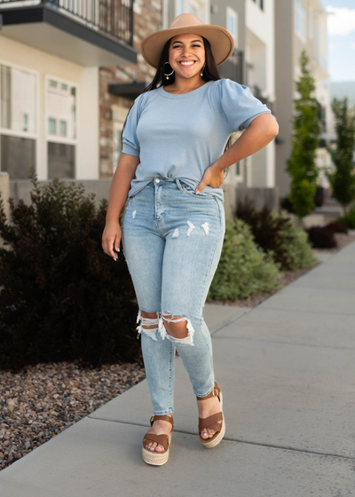 Denim blue top