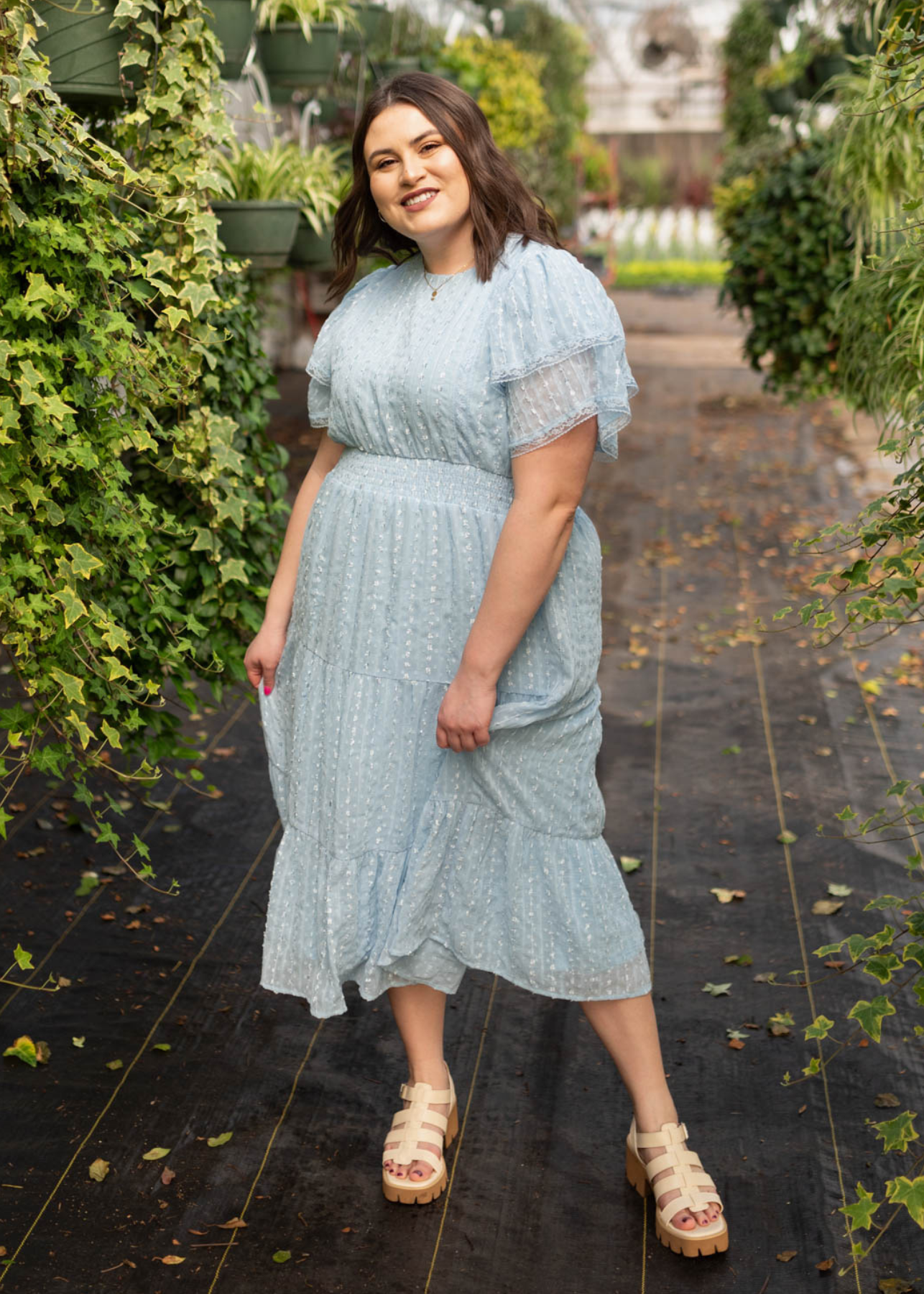 Plus size short sleeve light blue lace dress