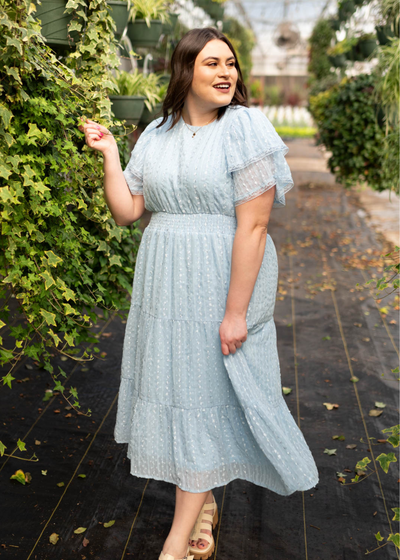 Plus size light blue lace dress