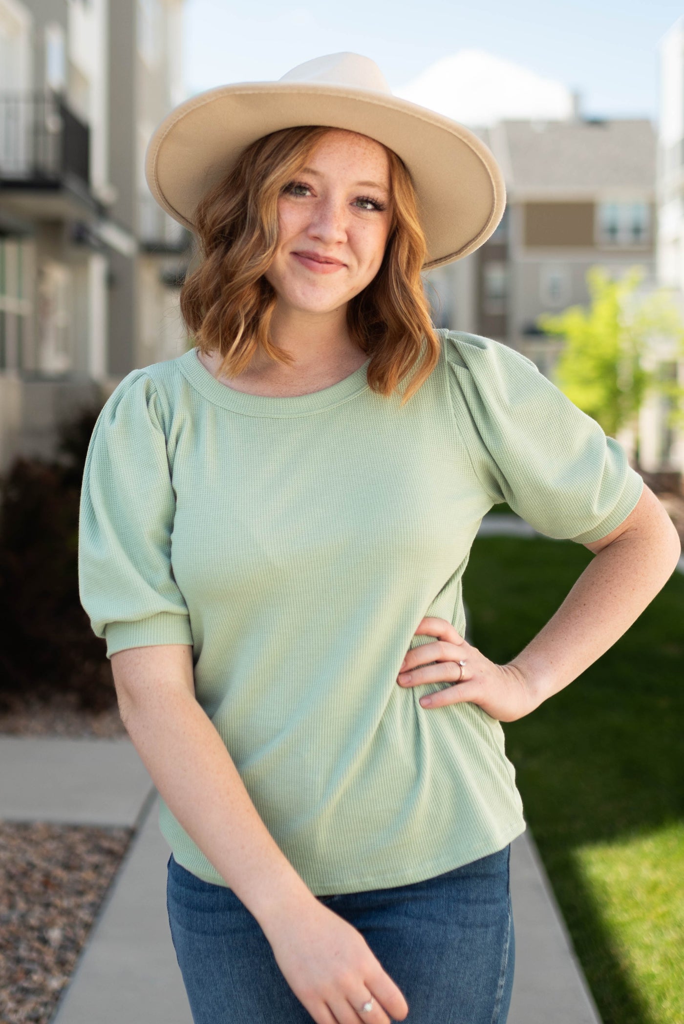 Short sleeve sage top