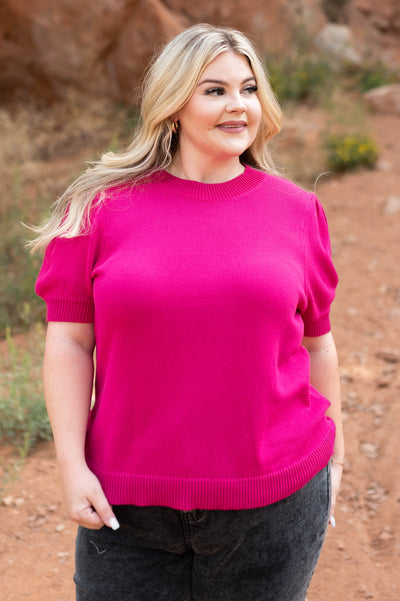 Short sleeve plus size fuchsia top