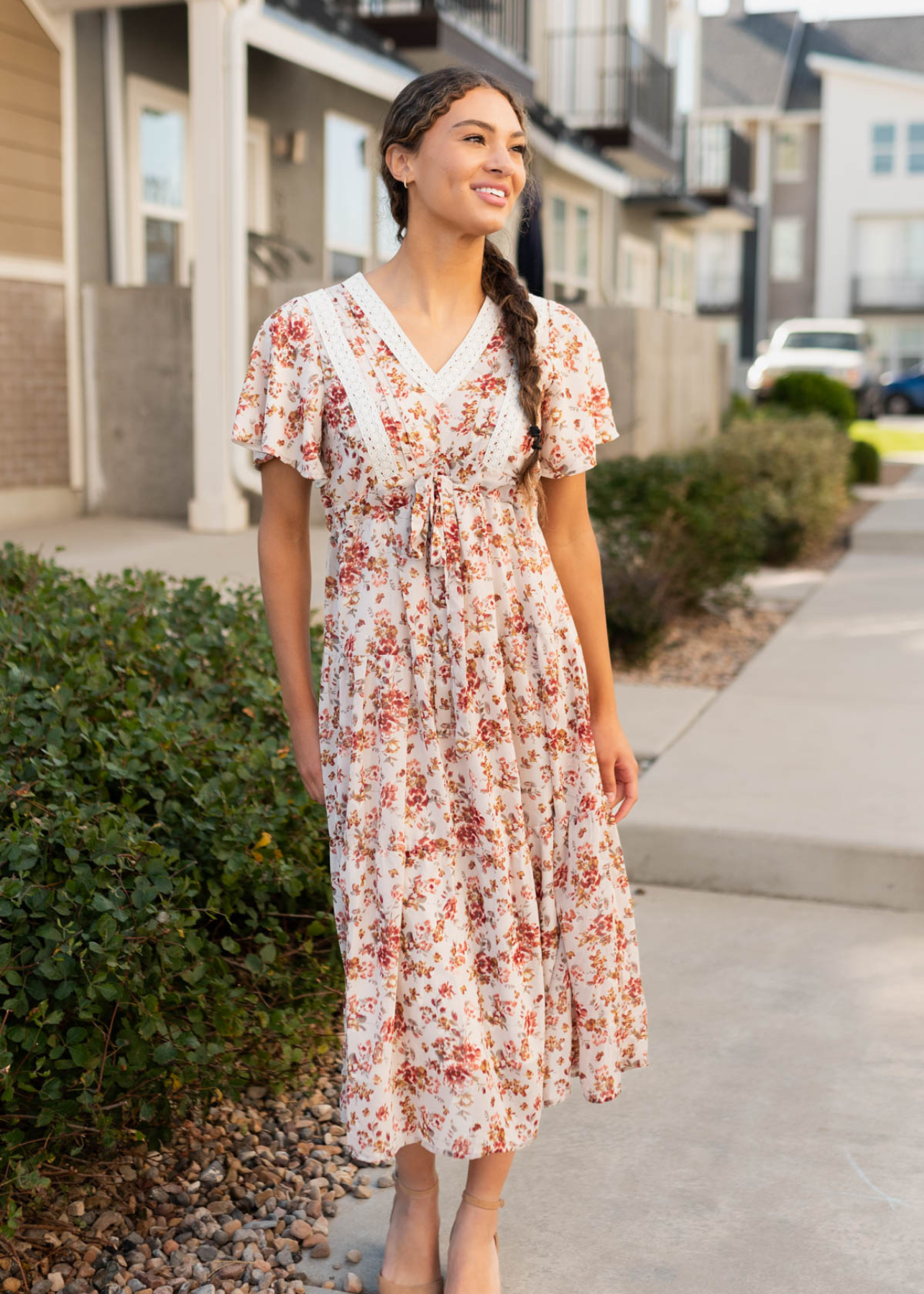 Cream floral tiered dress