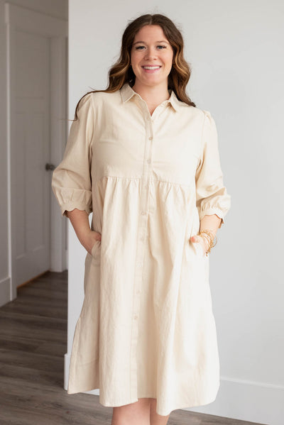 Plus size 1x beige button down dress