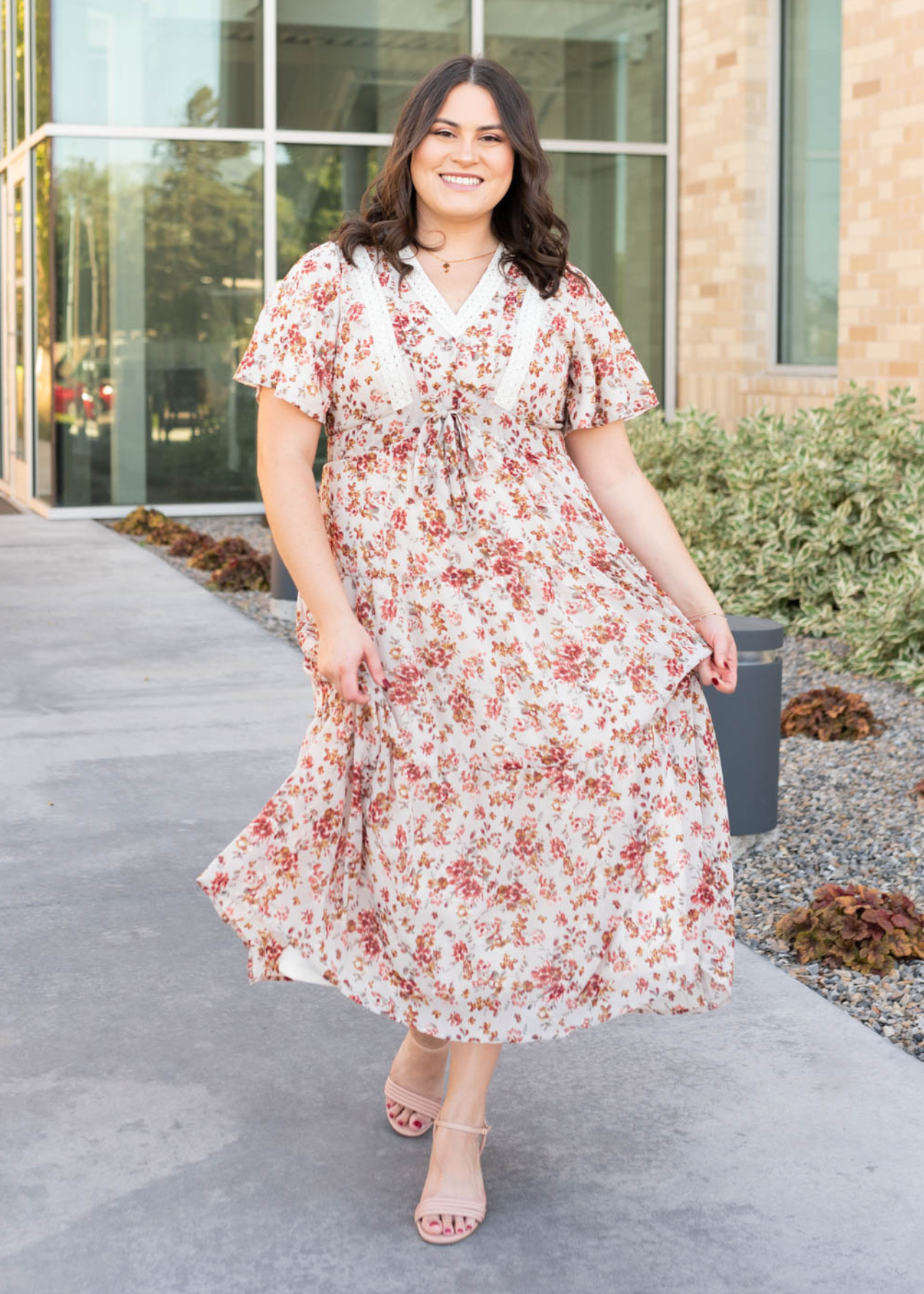 Ella Cream Floral Tiered Dress