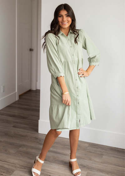 Long sleeve green button down dress