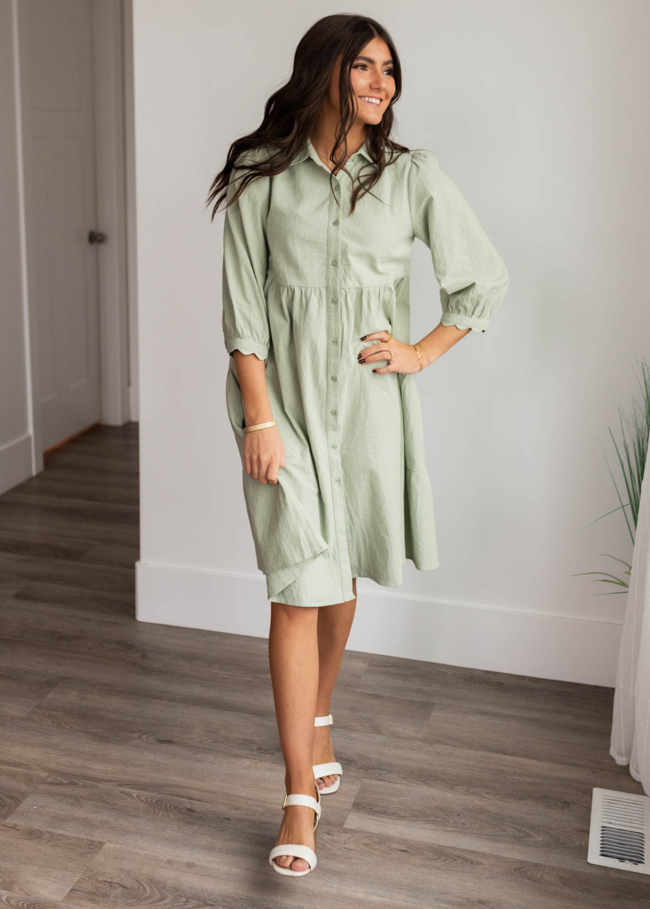 Green button down dress