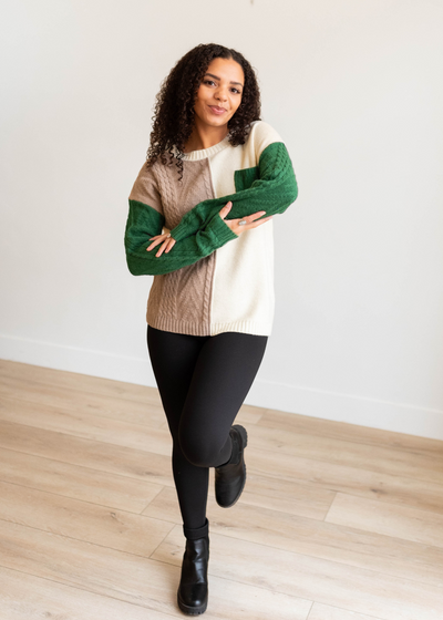 Green color block sweater